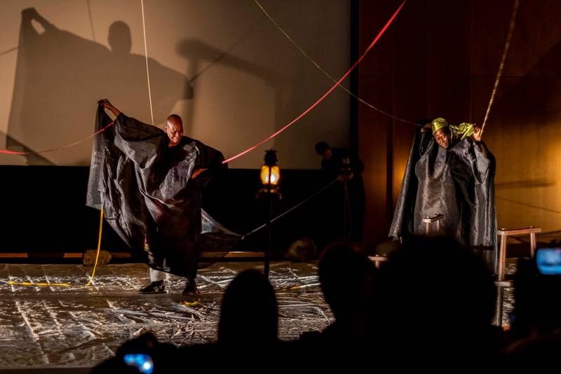 nora chipaumire and Germaine Acogny, *NOT waiting…* Performance as part of *Acts of Opening Again: A Choreography of Conviviality*, Haus der Kulturen der Welt (HKW), 2.6.2023. Courtesy the artists. Photo: Mathias Völzke/HKW