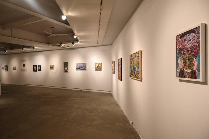 Installation view of Ahmed Rabbani’s paintings from ‘The Unforgotten Moon’, Indus Valley Gallery, Karachi, Pakistan