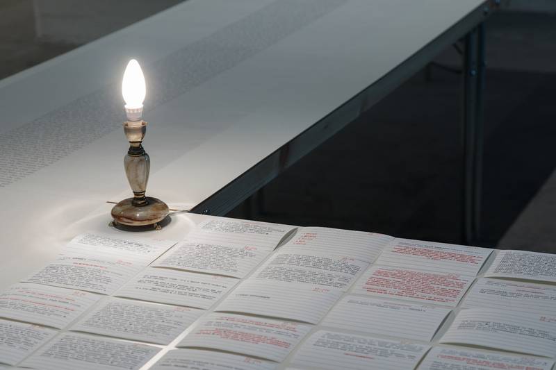 Installation view: Index Cards, as a curatorial agent, foreground the commonalities between library and an archive within the exhibition, not just as depositories of knowledge and information, but from social spaces and sites of multiple engagements and workings where these traces of artistic labour become shared and shareable. 