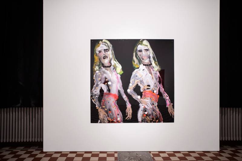 Petra and Paula in Local Disco, 2020, oil on plexiglass, 170 x 170 cm