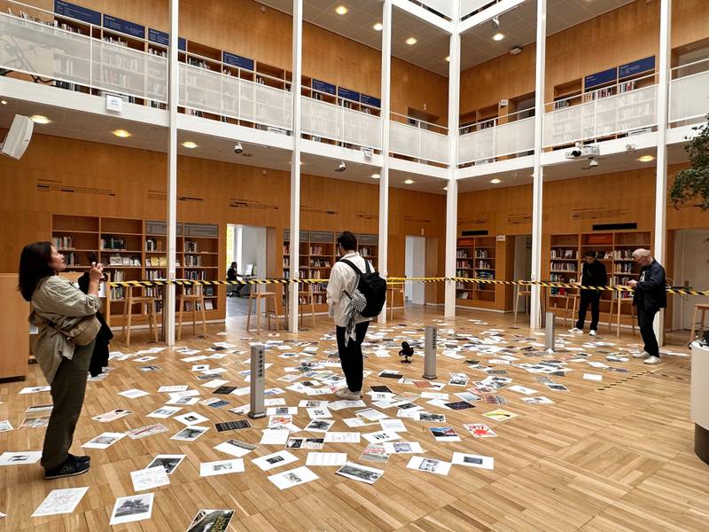 Installation view of the ABSENCED exhibition at the Malmö City LIbrary. Image courtesy of Khaled Barakeh.