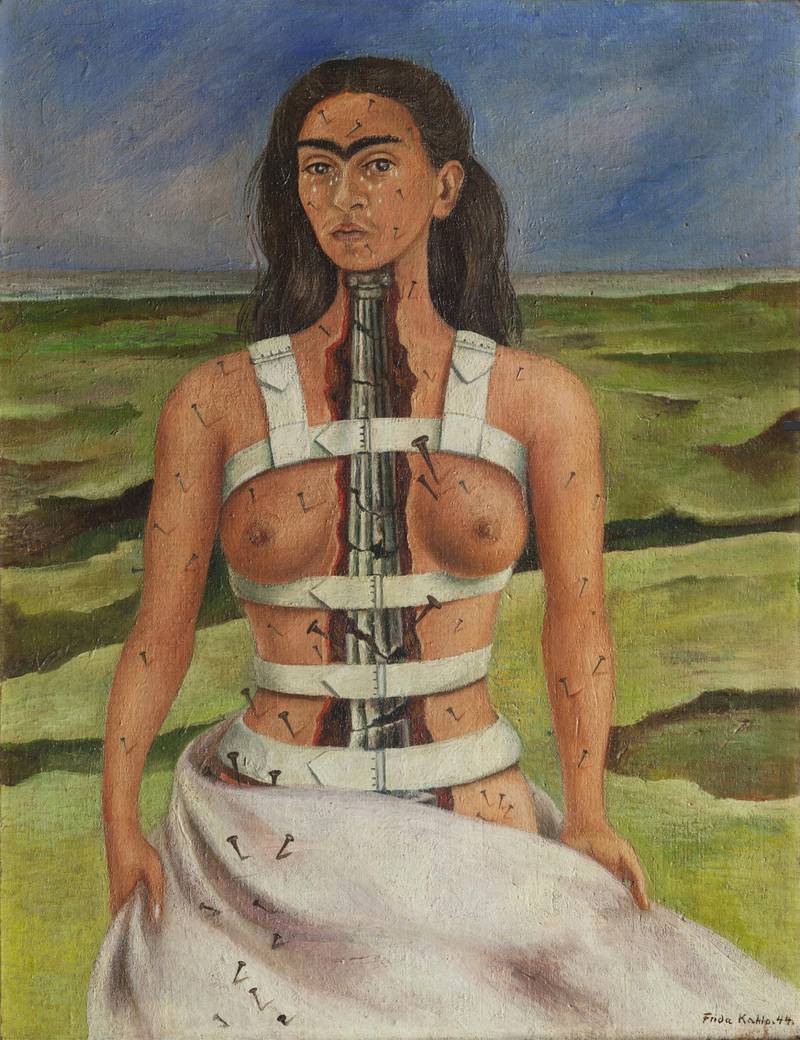 *The Broken Column* (1944). Frida Kahlo. Oil on masonite. 39.8 x 30.6 cm. Museo Dolores Olmedo, Xochimilco, Mexico City, Mexico.© D.R. Banco de México, fiduciario en el Fideicomiso Museos Diego Rivera y Frida Kahlo.