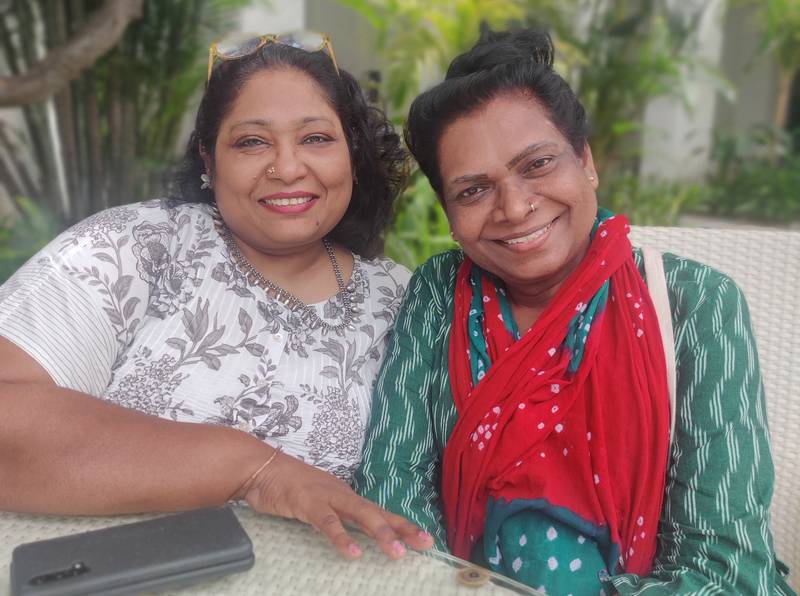 Aish with Olga, who introduced her to sewing.