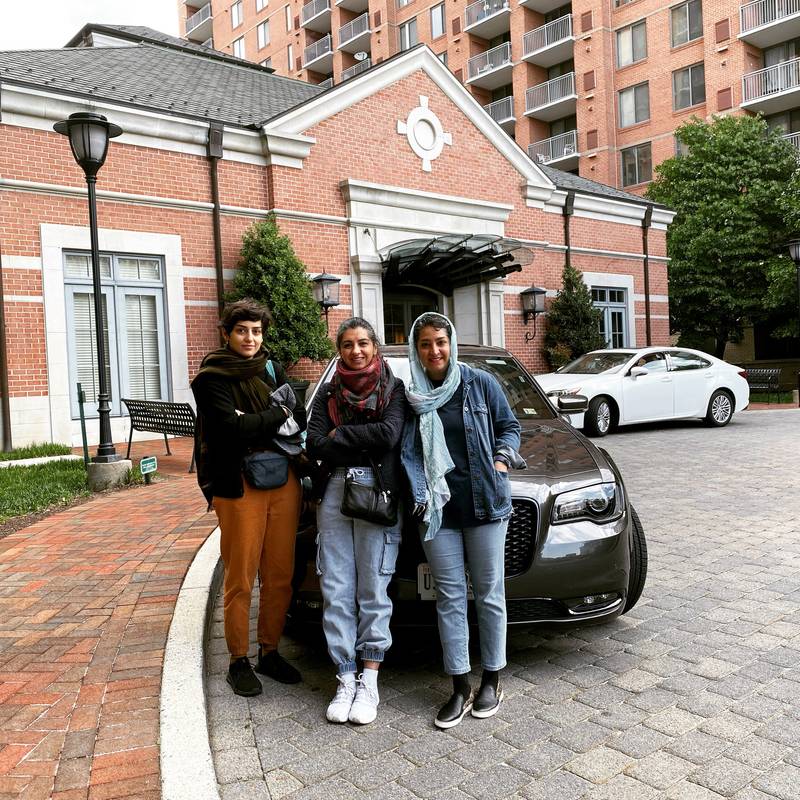 Starting the podcast trip: Arlington, Maryland, April 2021, from left: Setare Arashloo, Zeynab Mohtadi, Kowsar Gowhari